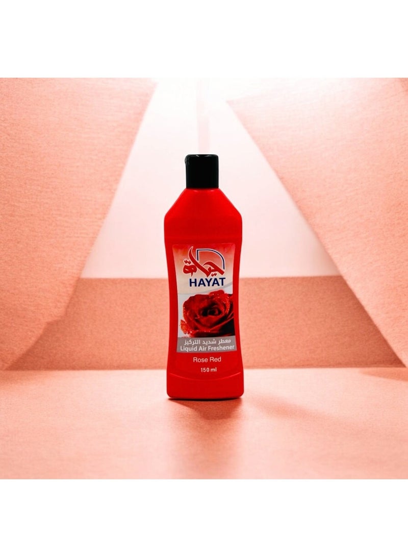 حياة معطر جو سائل، برائحة الورد الأحمر، معطر جو للحمام، يزيل الروائح الكريهة وينعش هواء الحمام، عطر يدوم طويلاً، لون أحمر، 150 مل - Image 1